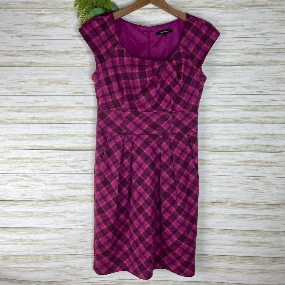 Nanette Lepore Pink Plaid Wool Twee Sheath Dress